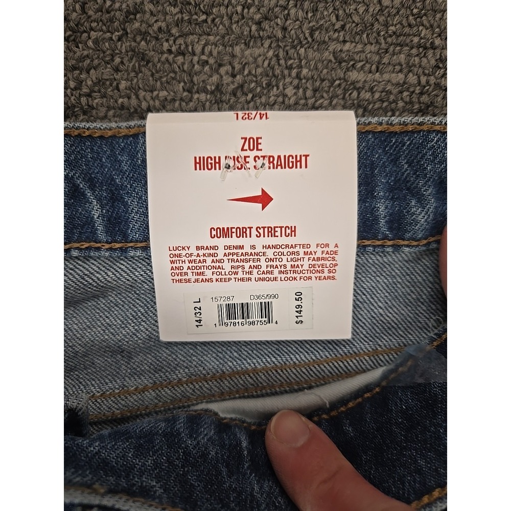 Lucky Brand Zoe High Rise Straight Jeans Womens 14/32L Blue Studded NWT - Picture 4 of 11